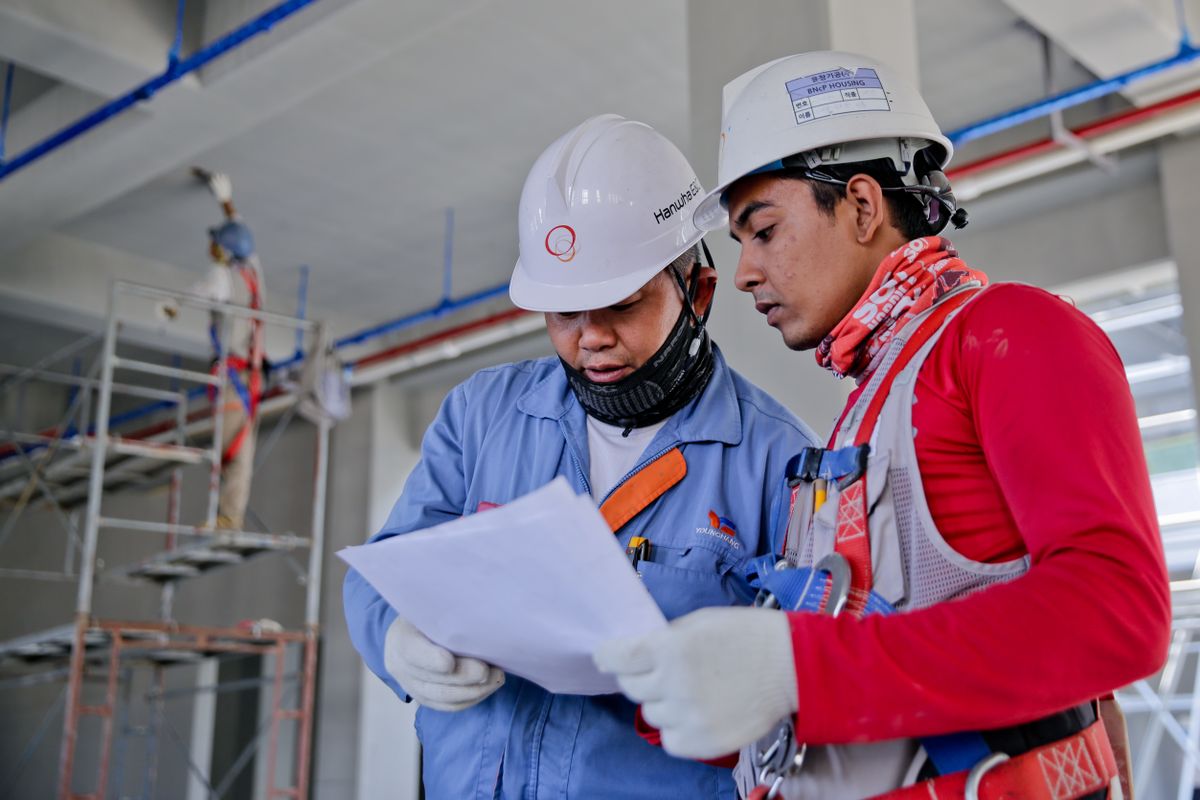 A construction site with a building under construction